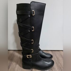 Thalia Sodi Womens Veronika Mixed Media Black Riding Boots Size 6 New In Box